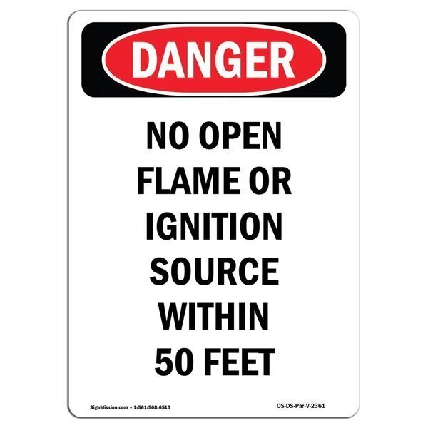 OSHA Danger Sign, No Open Flame Or Ignition Source, 18in X 12in Aluminum, 12